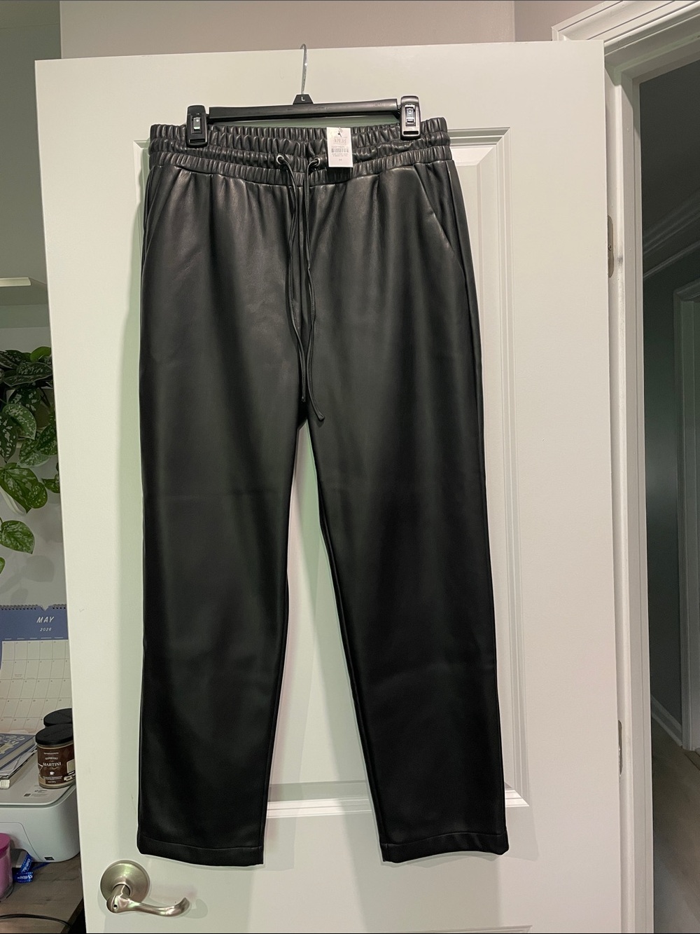 LOFT NWT Black Faux Leather Drawstring   Pants